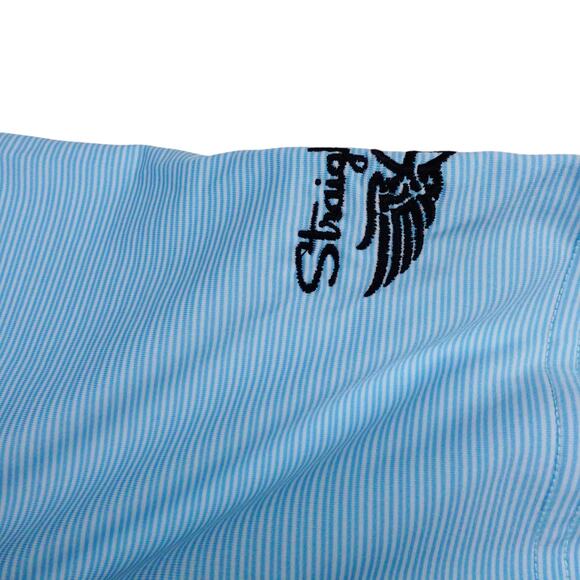 Straight Down Mens Blue Striped EMBROIDERED Golf Polo Shirt Bear Lake Small - Picture 4 of 8